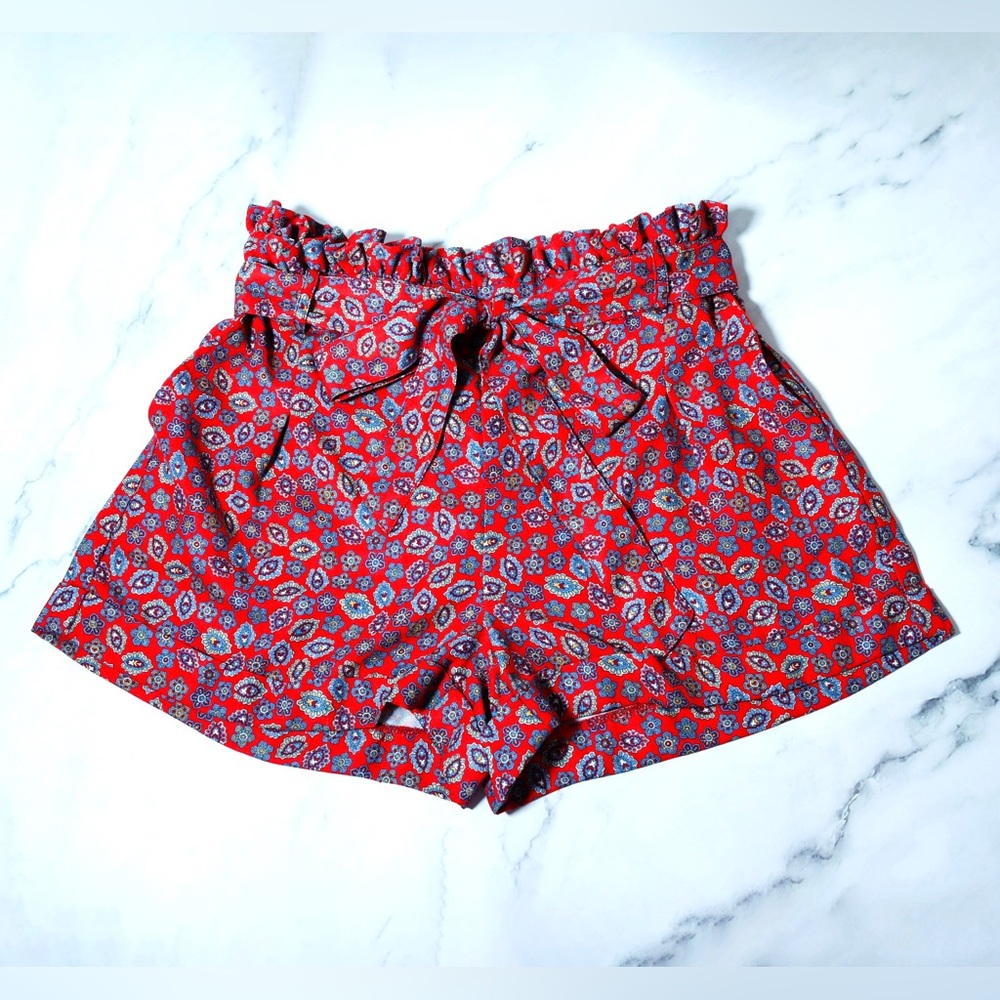 Paperbag Shorts Satin Paisley Bow Tie
